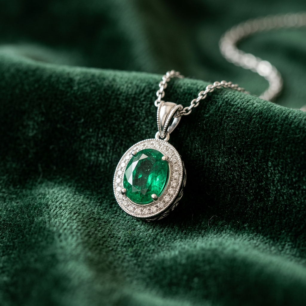 Silver and Emerald Pendant Necklace
